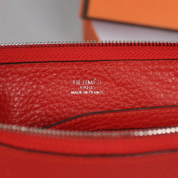 1:1 Quality Hermes Zipper Cards Wallet Togo Leather A908 Red Replica - Click Image to Close